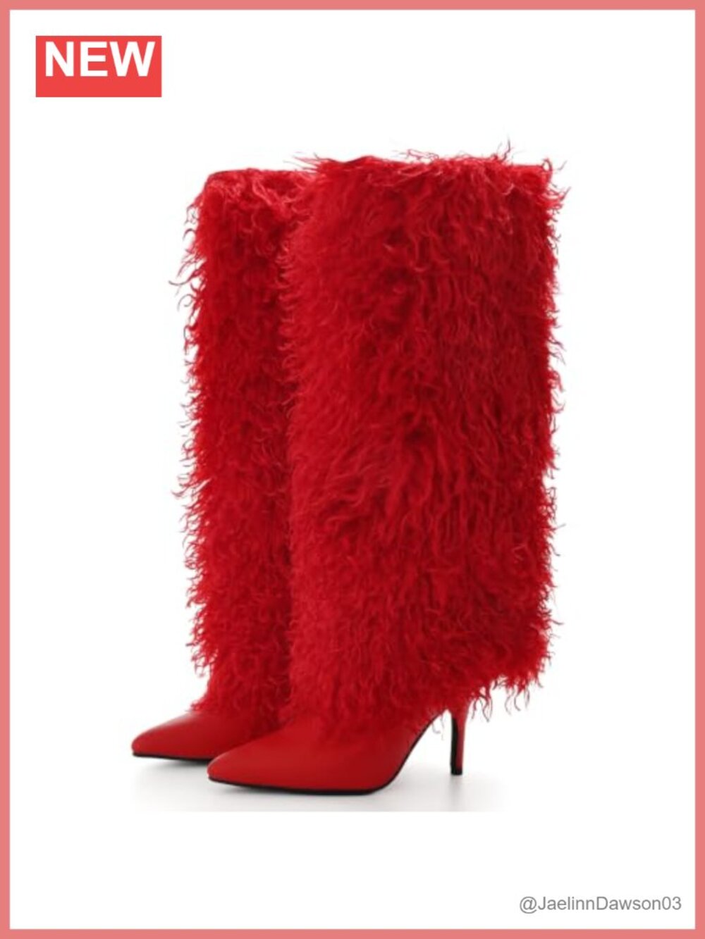 Faux Fur Knee High Fold Over Stiletto Heel Boots Pointed Toe Party